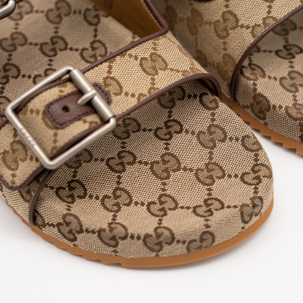 size 10G 10.5 US Gucci GG Canvas Slide Sandals Straps Beige Ebony GG Brown - Picture 6 of 11